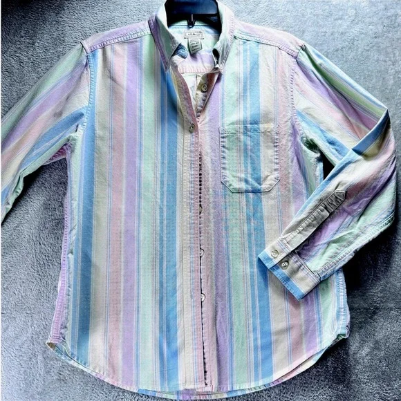 L.L.Bean Preppy Women's Med. Pastel Stripe Button Down Shirt Cotton Long Sleeve - Picture 1 of 14